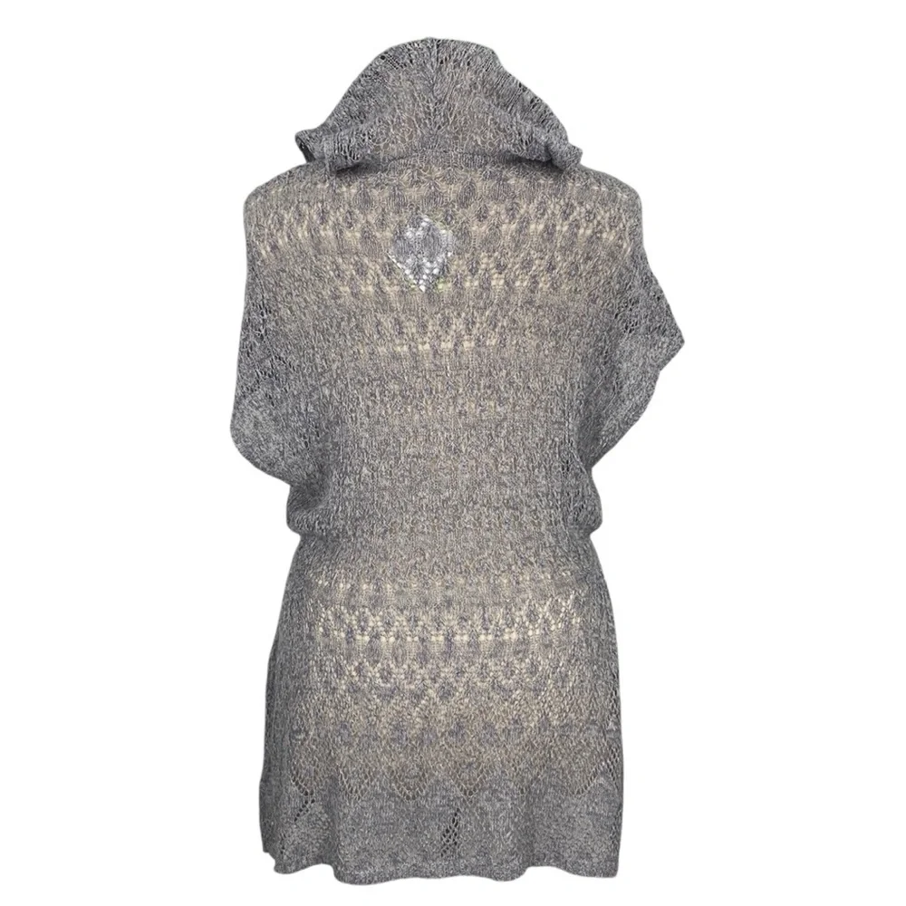 Anthropologie Moth Pointelle Slate Gray Linen Blend Lace Knit Hooded Sweater - Picture 9 of 16